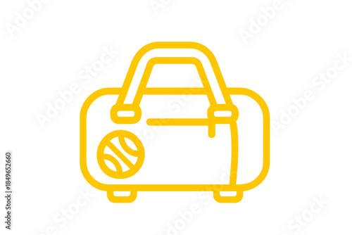 Yellow Outline of a Duffel Bag with a Globe Icon