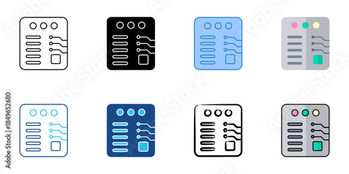 Control panel set multiple style vector collection. Editable stroke 
