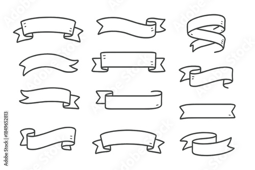 Set of Hand-Drawn Ribbons and Banners