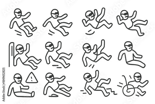 Series of stick figures slipping and falling