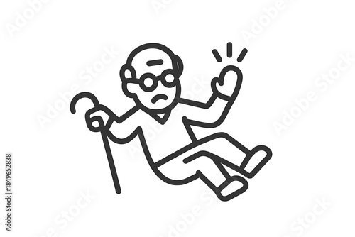 Elderly person falling with a cane