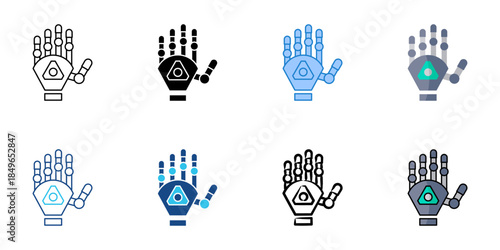 Bionic hand set multiple style vector collection. Editable stroke 
