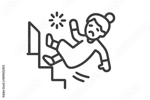 Woman falling down stairs icon with shadow
