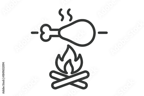 Chicken leg on a spit over a campfire icon