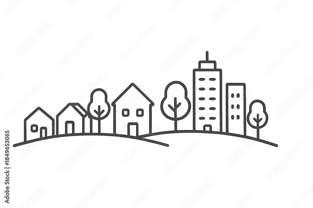 Naklejka premium Cityscape with houses and skyscrapers outline