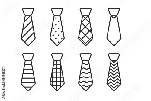 Set of eight different tie icons on a dark background