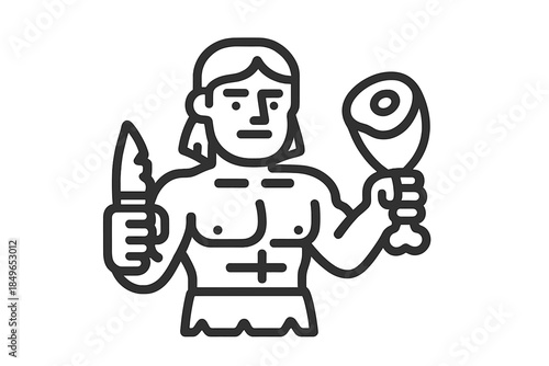 Caveman holding a knife and a leg of meat