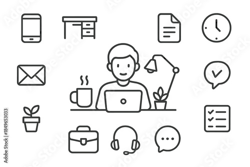 Remote Work Icons on Gray Background