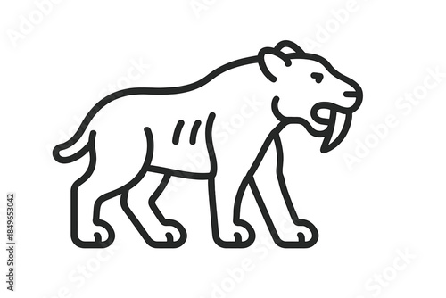 Sabre-toothed cat outline on gray background