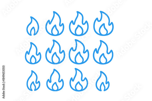 Neon blue fire icons on a dark background