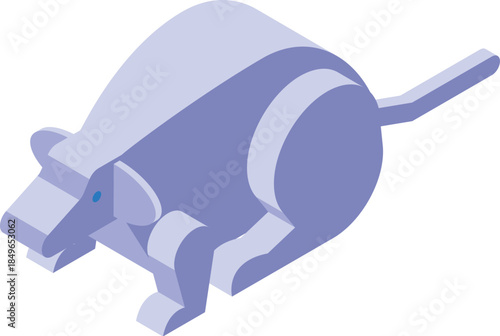 Purple fat mouse lying down, isometric illustration