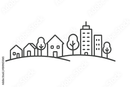 Cityscape with houses and skyscrapers outline