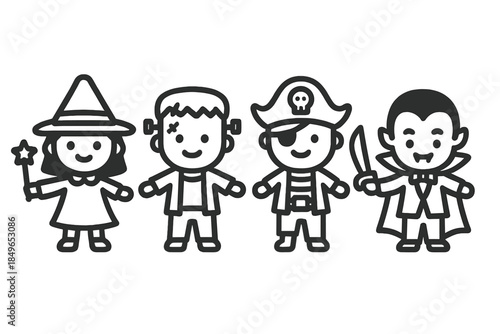 Cute Halloween characters in outline style