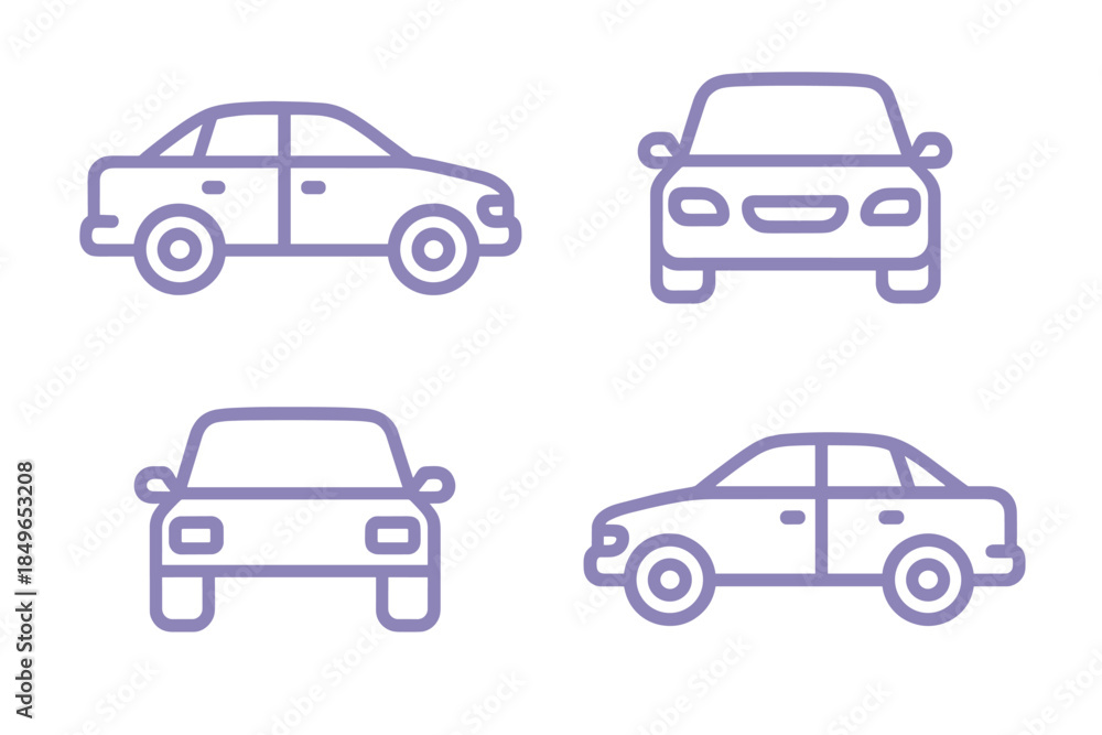 Fototapeta premium Four Neon Car Silhouettes on Dark Background