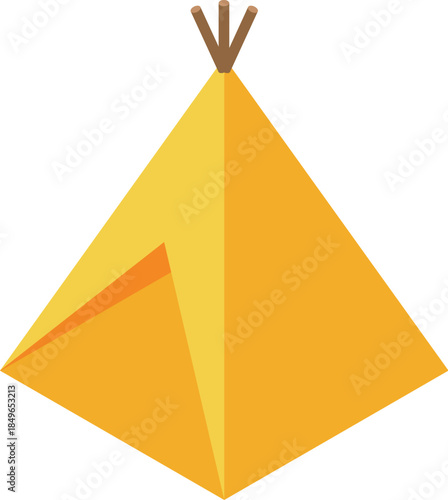 Isometric yellow teepee tent symbolizing camping, outdoor adventures, and native american culture