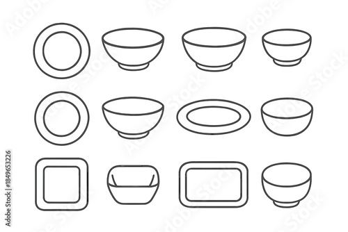 Set of Outline Kitchenware Icons