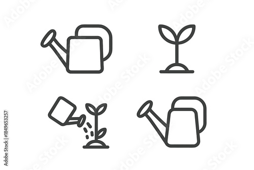 Gardening icons with watering can and plant symbols