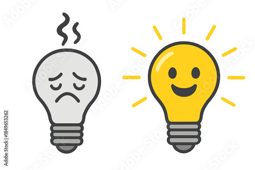 Sad and Happy Light Bulbs