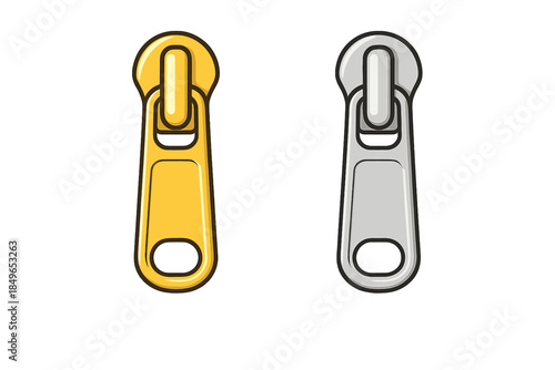 Gold and Silver Zipper Pulls Isolated on Gradient Background