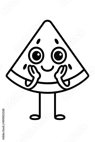 Cute cartoon watermelon slice with hands on cheeks