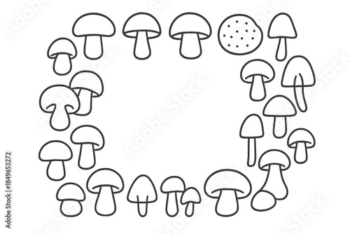 Mushroom collage with a dark gradient background