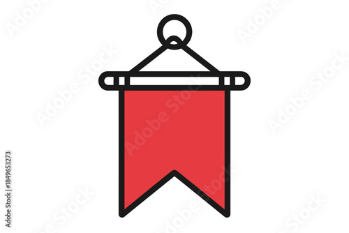 Red pennant flag hanging on a gray background