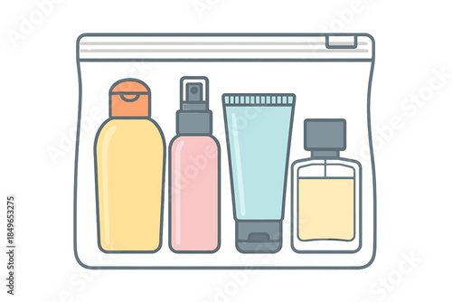 Travel-size toiletries in a clear bag