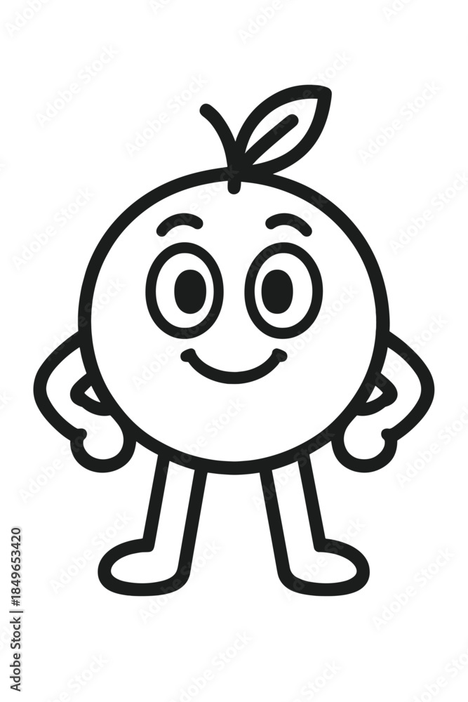 Fototapeta premium Cute Cartoon Orange Character with Leaf on Head