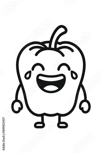 Cute laughing bell pepper character outline on a dark gradient background