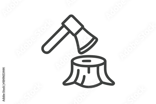 Line art icon of an axe and tree stump
