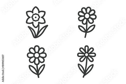 Four Flower Icons on Black Background
