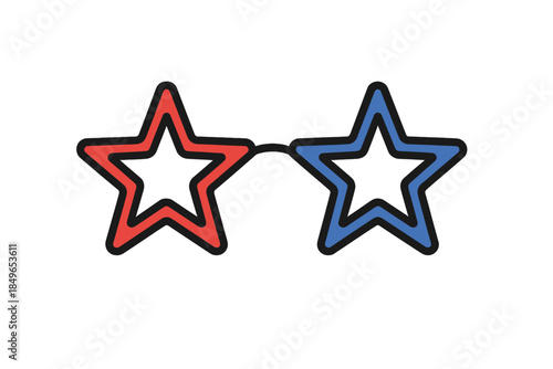 Red and Blue Star Shaped Glasses on Gray Background