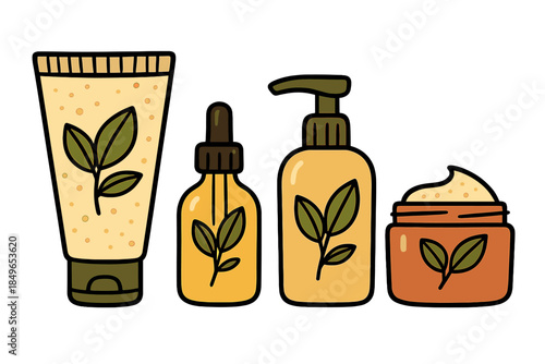 Natural Skincare Products with Green Leaves