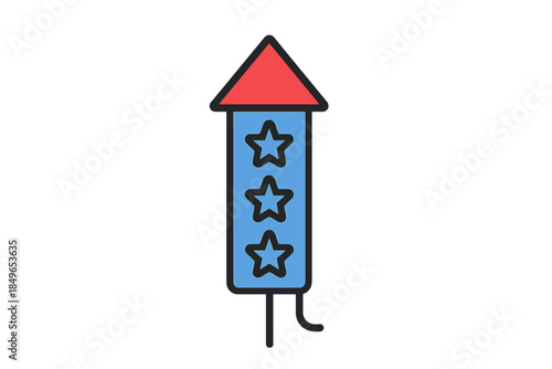 Firework rocket with stars and red tip