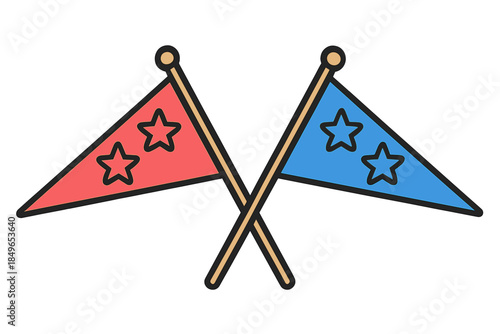 Two crossed pennant flags with stars