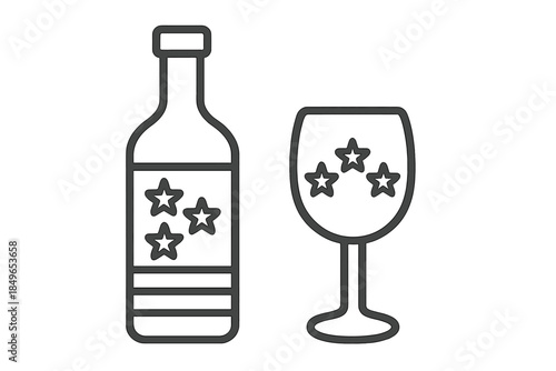 Bottle and wine glass with stars