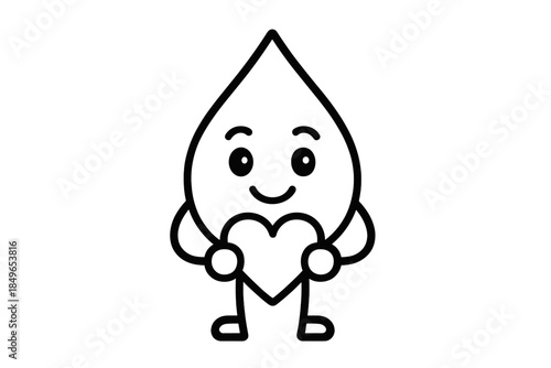 Cute Cartoon Drop Character Holding a Heart
