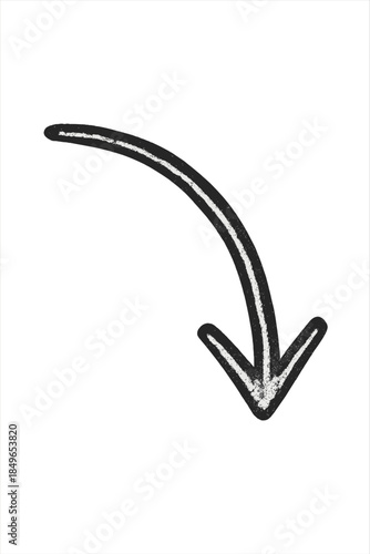 Curved arrow pointing down with chalk effect