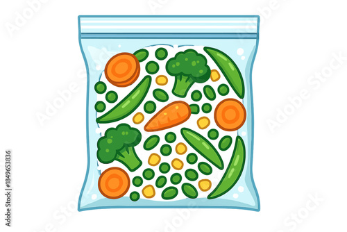 Bag of frozen mixed vegetables with a glow