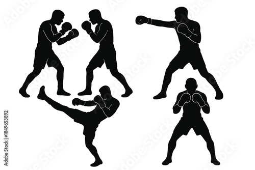 Silhouettes of fighters in various martial arts poses
