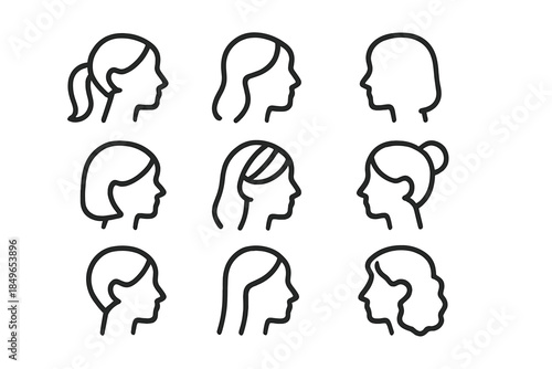 Nine Diverse Female Profile Silhouettes
