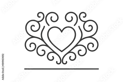 Heart flourish with swirls and horizontal line