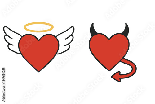 Angel and Devil Hearts Symbolizing Good and Evil