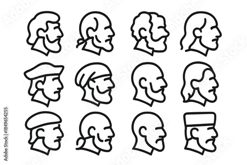 Collection of stylized male profile icons