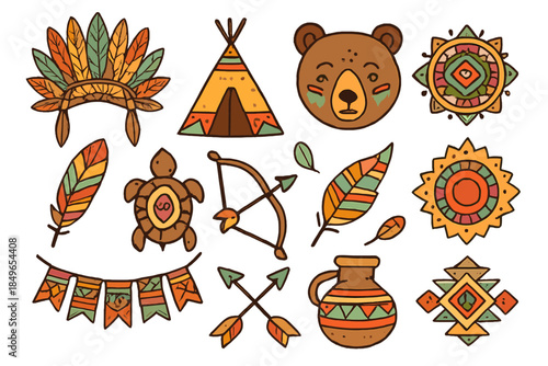 Tribal Native American Style Icons and Illustrations