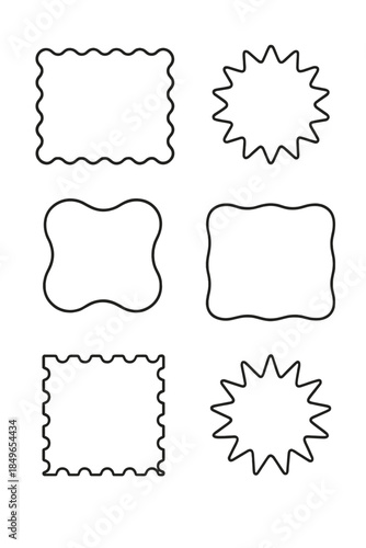 Six unique rounded and jagged border shapes on a dark gradient background