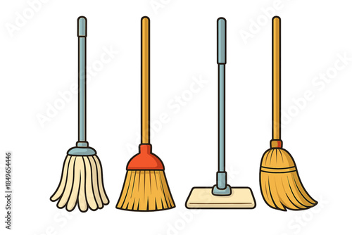 Four cleaning tools illustration