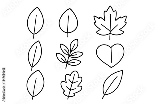 Collection of outline leaf and heart shapes on a gradient background