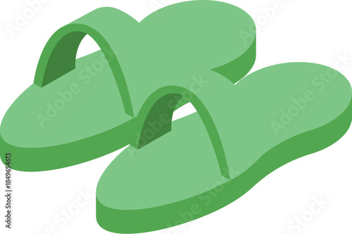 Comfortable green rubber slippers isolated on white background, representing summer, vacation, and relaxation at home or spa