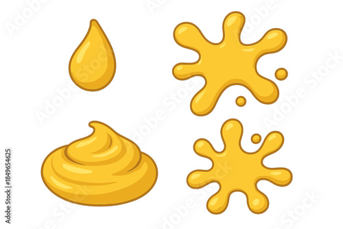 Yellow liquid drops and splatters